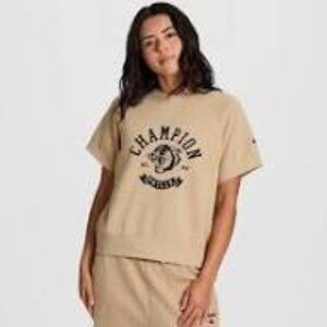 ~Champion Women's Short Sleeve Fleece Top/Sweatshirt - Tan~S~NWT's~RARE!~